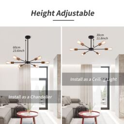 Garwarm 6-Lights Sputnik Modern Industrial Chandelier for Farmhouse Kitchen Living Room in Black - thumbnail 6