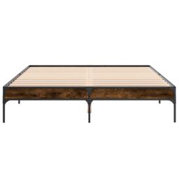 Berkfield Home Bed Frame without Mattress Smoked Oak 140x200 cm in Brown - thumbnail 4