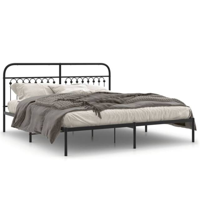 Berkfield Home Metal Bed Frame without Mattress with Headboard Black 183x213cm - Size: 183x213 cm - image 1