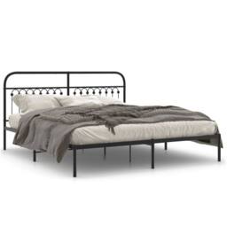 Berkfield Home Metal Bed Frame without Mattress with Headboard Black 183x213cm - Size: 183x213 cm - thumbnail 1