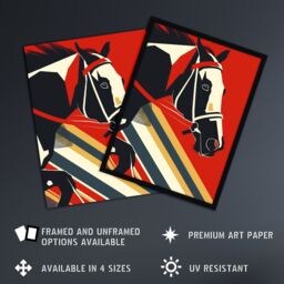 "Artery8 Racehorse Animal Racing Horse Bold Geometric Wall Art Print in Red - Size: W24"" x H32""" - thumbnail 2