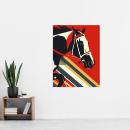 "Artery8 Racehorse Animal Racing Horse Bold Geometric Wall Art Print in Red - Size: W24"" x H32""" - thumbnail 4
