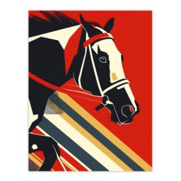 "Artery8 Racehorse Animal Racing Horse Bold Geometric Wall Art Print in Red - Size: W24"" x H32""" - thumbnail 1