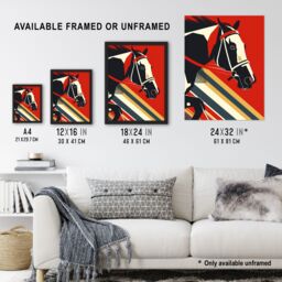 "Artery8 Racehorse Animal Racing Horse Bold Geometric Wall Art Print in Red - Size: W24"" x H32""" - thumbnail 3