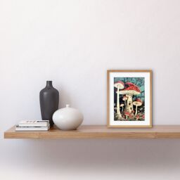 "Artery8 Wall Art Print Mushroom Fairy House Pastel Red Blue Green Magical Forest Fantasy Concept Kitchen Artwork Framed 9X7 Inch - Size: W7"" x H9""" - thumbnail 2