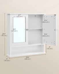 VASAGLE Wall Bathroom Cabinet with Mirror Doors Open Compartment Large in White - thumbnail 2