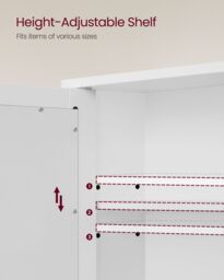 VASAGLE Wall Bathroom Cabinet with Mirror Doors Open Compartment Large in White - thumbnail 3