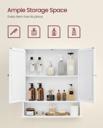 VASAGLE Wall Bathroom Cabinet with Mirror Doors Open Compartment Large in White - thumbnail 4
