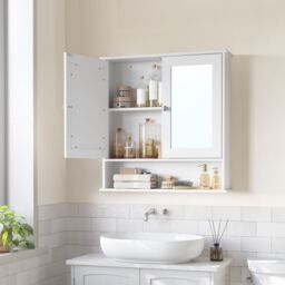 VASAGLE Wall Bathroom Cabinet with Mirror Doors Open Compartment Large in White