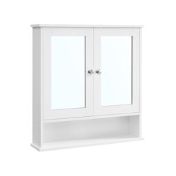VASAGLE Wall Bathroom Cabinet with Mirror Doors Open Compartment Large in White - thumbnail 5