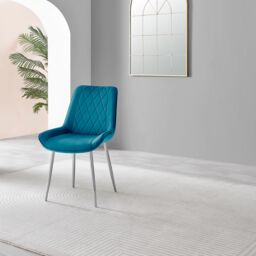 FurnitureboxUK 2x Pesaro Velvet Silver Leg Luxury Dining Chairs in Blue - thumbnail 4