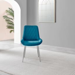 FurnitureboxUK 2x Pesaro Velvet Silver Leg Luxury Dining Chairs in Blue - thumbnail 3