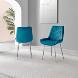 FurnitureboxUK 2x Pesaro Velvet Silver Leg Luxury Dining Chairs in Blue - thumbnail 2