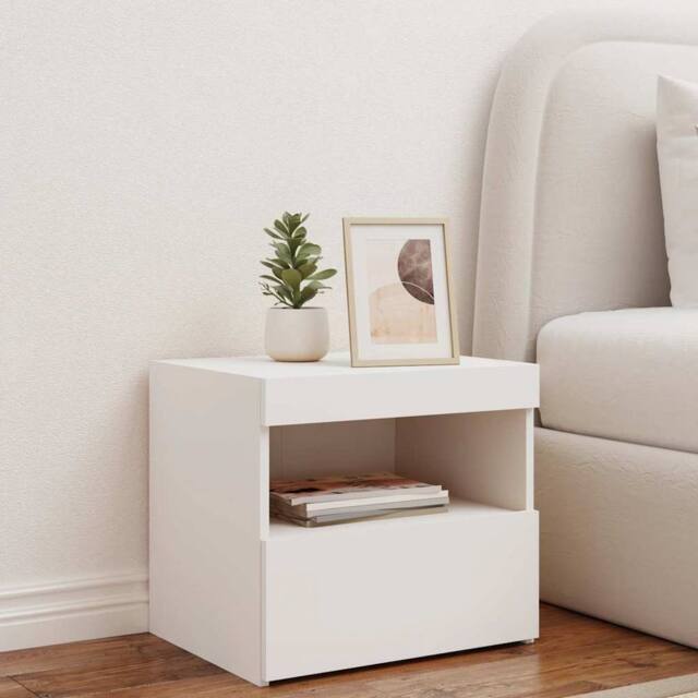 Berkfield Home Beautiful Bedside Cabinet with LED Lights White 50x40x45 cm - Size: 50 x 40 x 45 cm - image 1