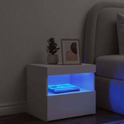 Berkfield Home Beautiful Bedside Cabinet with LED Lights White 50x40x45 cm - Size: 50 x 40 x 45 cm - thumbnail 4