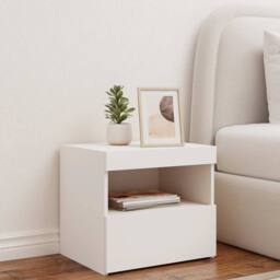 Berkfield Home Beautiful Bedside Cabinet with LED Lights White 50x40x45 cm - Size: 50 x 40 x 45 cm - thumbnail 1