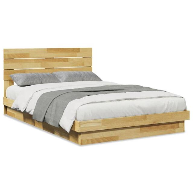 Berkfield Home Bed Frame with Headboard without Mattress 120x200 cm Solid Wood Oak in Tan - Size: Small Double - image 1