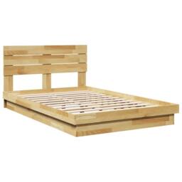 Berkfield Home Bed Frame with Headboard without Mattress 120x200 cm Solid Wood Oak in Tan - Size: Small Double - thumbnail 3