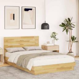 Berkfield Home Bed Frame with Headboard without Mattress 120x200 cm Solid Wood Oak in Tan - Size: Small Double - thumbnail 2