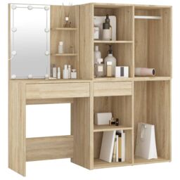 Berkfield Home LED Dressing Table with 2 Cabinets Sonoma Oak Engineered Wood in Brown - thumbnail 3
