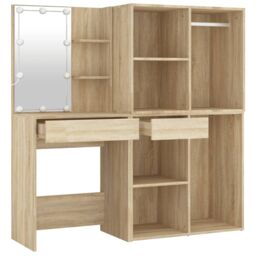 Berkfield Home LED Dressing Table with 2 Cabinets Sonoma Oak Engineered Wood in Brown - thumbnail 6