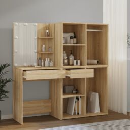 Berkfield Home LED Dressing Table with 2 Cabinets Sonoma Oak Engineered Wood in Brown - thumbnail 5