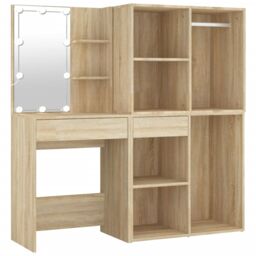 Berkfield Home LED Dressing Table with 2 Cabinets Sonoma Oak Engineered Wood in Brown - thumbnail 2