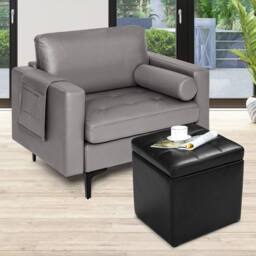 KORVIXA Black Faux Leather Ottoman Storage - Size: 0.6m2 - thumbnail 3