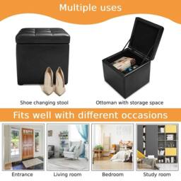 KORVIXA Black Faux Leather Ottoman Storage - Size: 0.6m2 - thumbnail 5