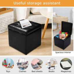 KORVIXA Black Faux Leather Ottoman Storage - Size: 0.6m2 - thumbnail 4