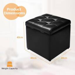 KORVIXA Black Faux Leather Ottoman Storage - Size: 0.6m2 - thumbnail 2