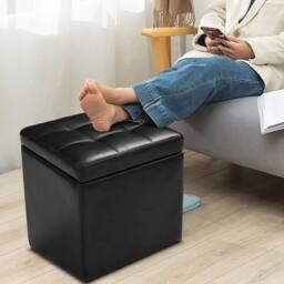 KORVIXA Black Faux Leather Ottoman Storage - Size: 0.6m2