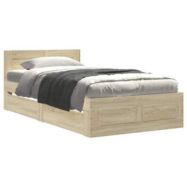 Berkfield Home Bed Frame with Headboard without Mattress Sonoma Oak 100x200 cm in Light Oak - image 1