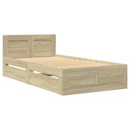 Berkfield Home Bed Frame with Headboard without Mattress Sonoma Oak 100x200 cm in Light Oak - thumbnail 3