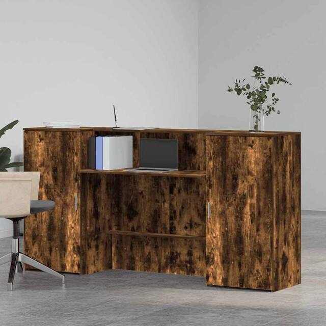 Berkfield Home Reception Desk Smoked Oak 200x50x103.5 cm Engineered Wood in Brown - image 1