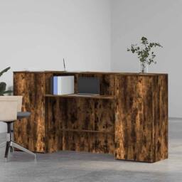 Berkfield Home Reception Desk Smoked Oak 200x50x103.5 cm Engineered Wood in Brown - thumbnail 1