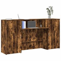 Berkfield Home Reception Desk Smoked Oak 200x50x103.5 cm Engineered Wood in Brown - thumbnail 2