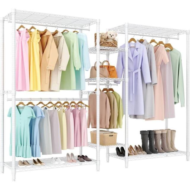 VOGREX Metal Clothes Rack White Clothing Garment Rack 4 Hang Rod - Size: Large - image 1