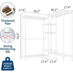 VOGREX Metal Clothes Rack White Clothing Garment Rack 4 Hang Rod - Size: Large - thumbnail 2