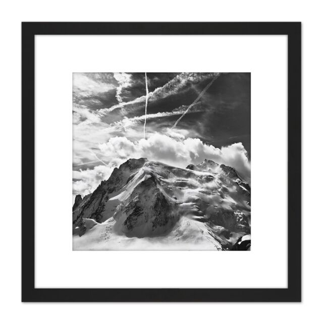 Artery8 Buisse Mont Blanc Tacul Mountain Summit Photo 8X8 Inch Square Wooden Framed Wall Art Print Picture with Mount in Black - image 1