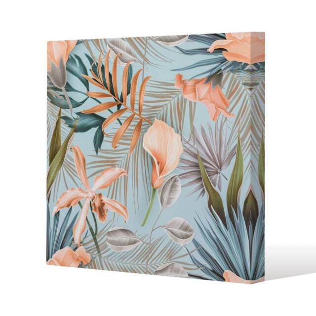 Benjamin Tate Design Pink Tropical Flowers (Canvas Print) / 77 x 77 x 4cm in Natural - Size: 77 x 77 x 4 cm - image 1