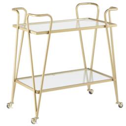 Wyld and Coco Gold Metal and Glass Kitchen Trolley Braked Wheels Two Tempered Glass - thumbnail 2