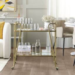 Wyld and Coco Gold Metal and Glass Kitchen Trolley Braked Wheels Two Tempered Glass - thumbnail 1