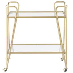 Wyld and Coco Gold Metal and Glass Kitchen Trolley Braked Wheels Two Tempered Glass - thumbnail 3