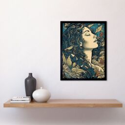 "Artery8 Wall Art Print Mother Nature Modern Boho Art Nouveau Linocut Art Framed in Black - Size: W12"" x H16""" - thumbnail 2