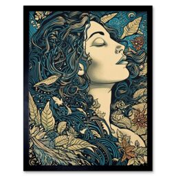 "Artery8 Wall Art Print Mother Nature Modern Boho Art Nouveau Linocut Art Framed in Black - Size: W12"" x H16""" - thumbnail 1