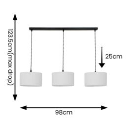 ValueLights Reni Fabric Drum Shade 3 Drop Bar Matte Black Diner Ceiling Pendant Light in Grey - thumbnail 7