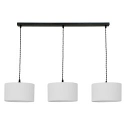 ValueLights Reni Fabric Drum Shade 3 Drop Bar Matte Black Diner Ceiling Pendant Light in Grey - thumbnail 2