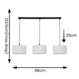 ValueLights Reni Fabric Drum Shade 3 Drop Bar Matte Black Diner Ceiling Pendant Light in Grey - thumbnail 6