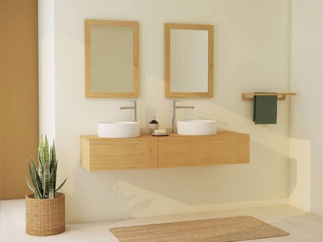 Vente-unique Suspended Bathroom Vanity Unit In Mindi Wood With Double Ceramic in Light Oak - image 1